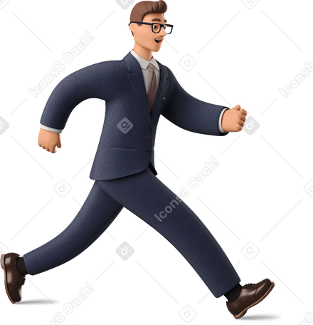 3D businessman in dark blue suit running PNG, SVG