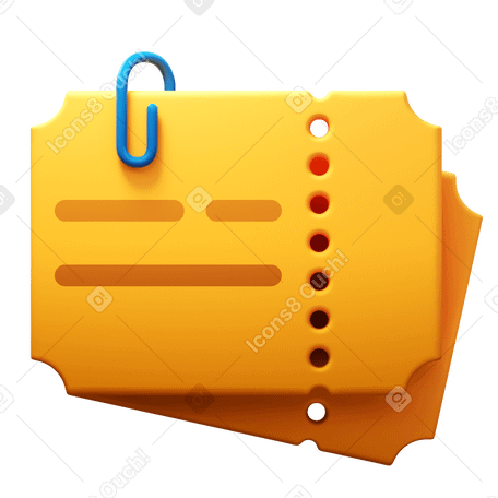 3D tickets with paper clip Illustration in PNG, SVG