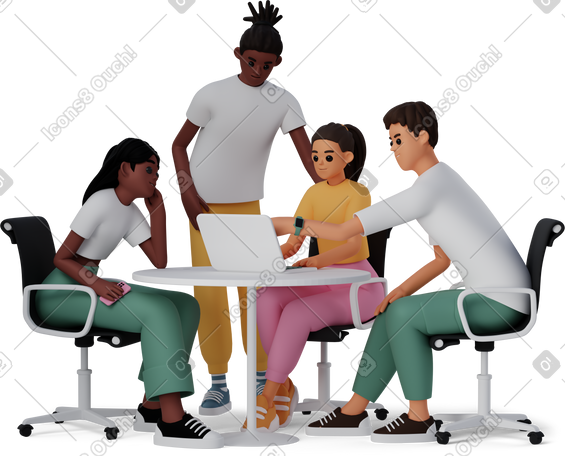 3D teamwork of four colleagues PNG, SVG