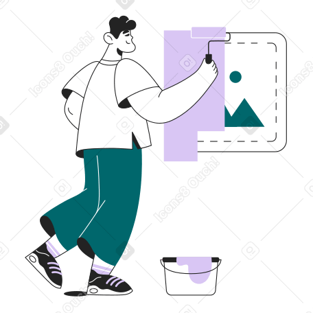Man painting over a picture PNG, SVG