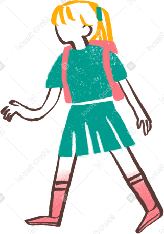 girl with blond ponytail walking with backpack PNG, SVG