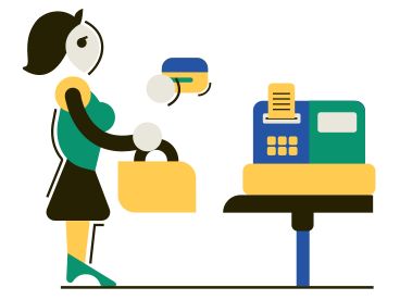 Woman paying for purchases at the checkout PNG, SVG