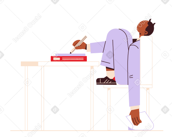 Boy is sitting on a chair and writing PNG, SVG