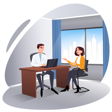 Doctor talking to a patient in the office PNG, SVG