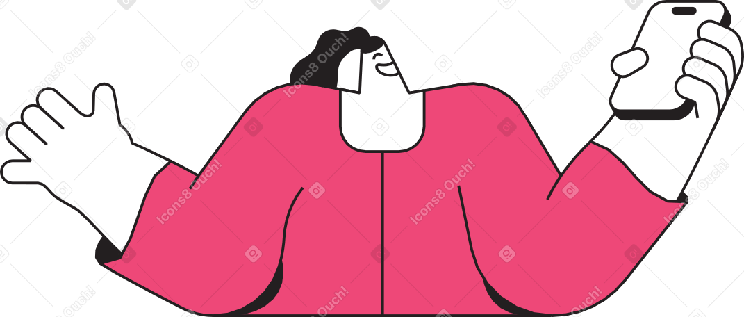 woman with phone spread her hands Illustration in PNG, SVG