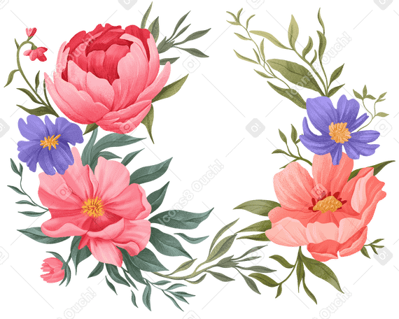 Various flowers arranged in a wreath PNG, SVG