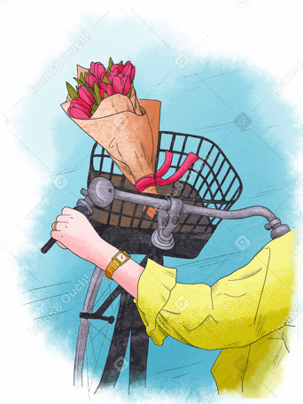 Bike ride with a bouquet of flowers PNG, SVG