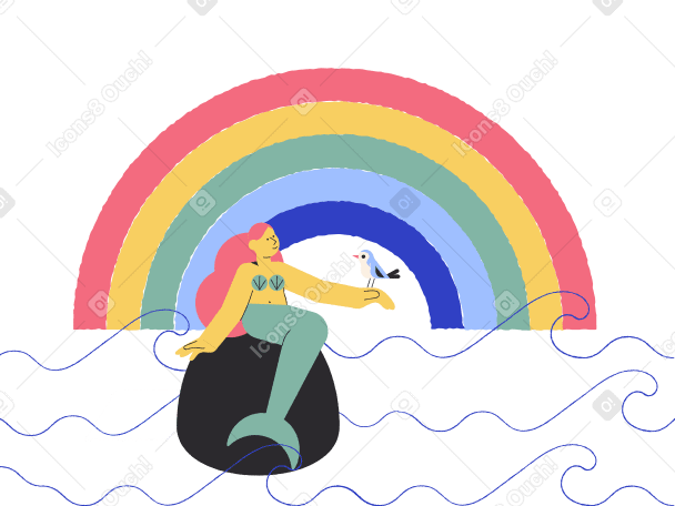 彩虹背景上的美人鱼 PNG, SVG