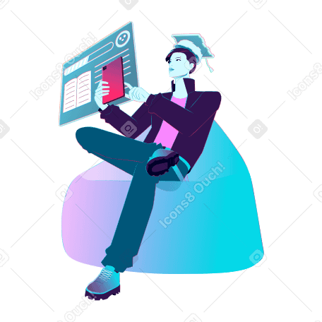 Young man with tablet studying online  PNG, SVG