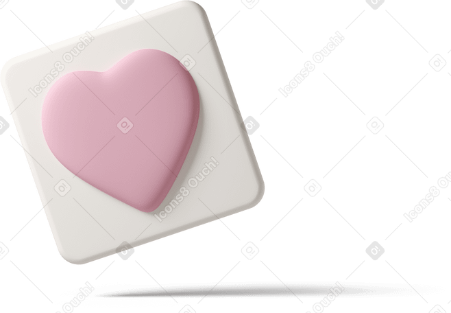 3D pink heart on white square Illustration in PNG, SVG