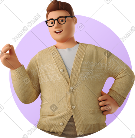 3D man with glasses snapping fingers PNG, SVG