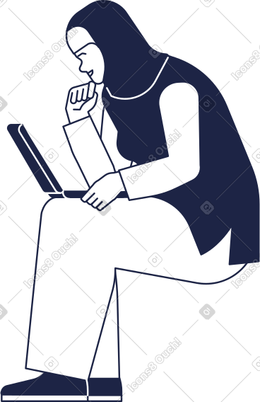 Woman in hijab sitting and looking at laptop PNG, SVG