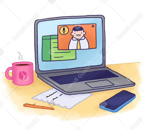 Virtual meeting on a laptop screen PNG, SVG