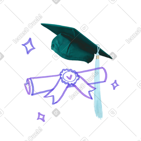 Graduation cap and diploma certificate PNG, SVG