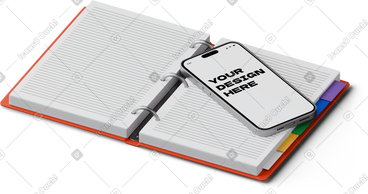 Isometric view of smartphone mockup on binder PNG, SVG