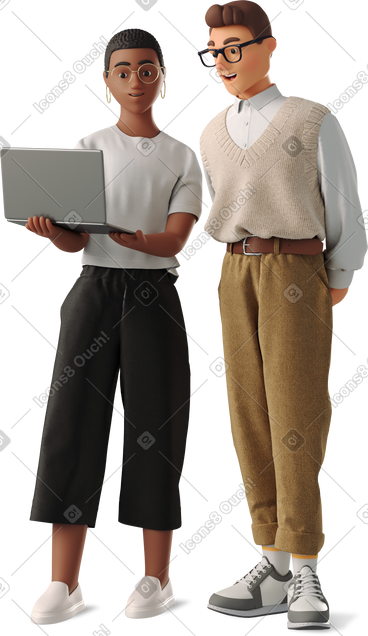 Man and woman working with laptop PNG, SVG