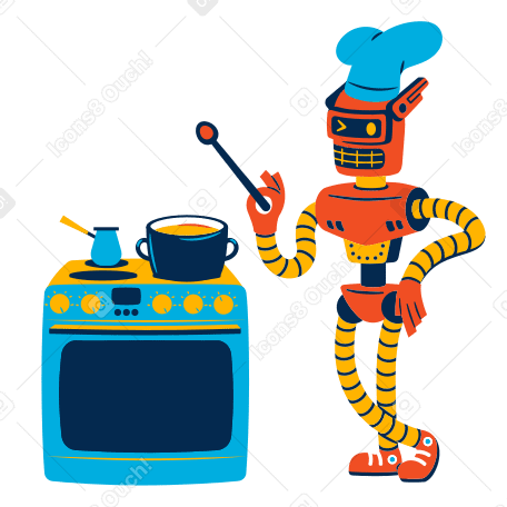 Robot cook Illustration in PNG, SVG