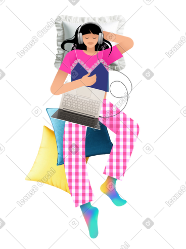 戴着耳机打盹的年轻女人 PNG, SVG