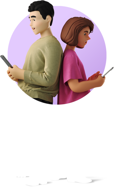 Man and woman with phones standing back to back PNG, SVG