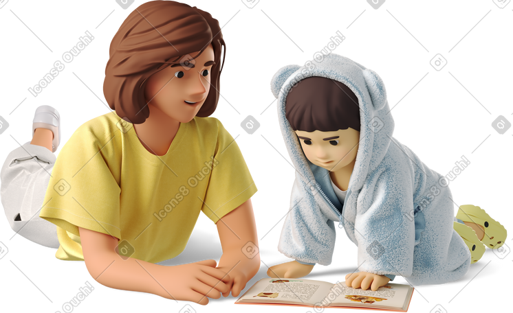 3D woman reading with baby PNG, SVG