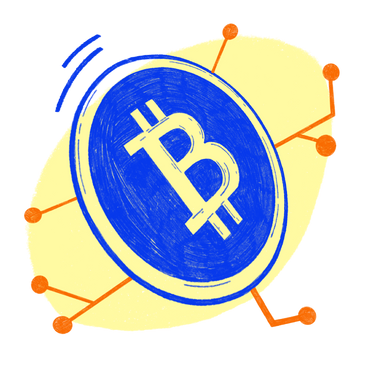 Blue bitcoin coin with electronic links PNG, SVG