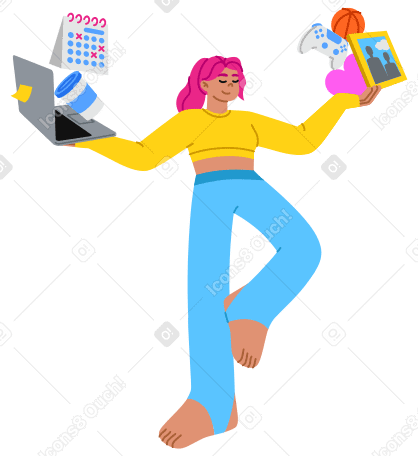 Young woman maintains a work-life balance PNG, SVG