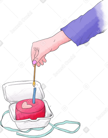 Hand zündet eine kerze auf einem kleinen kuchen an PNG, SVG