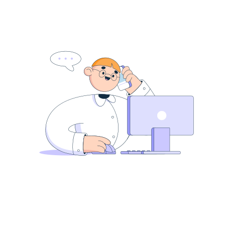 Man is working at a computer and talking on the phone Illustration in PNG, SVG
