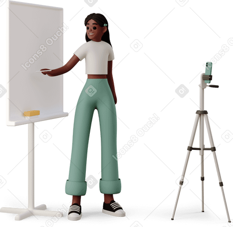 3D young woman giving an online lesson PNG, SVG