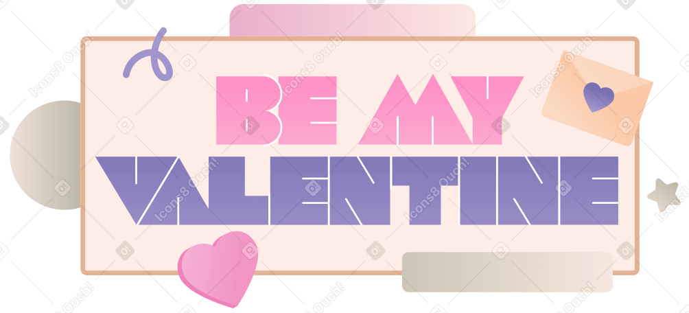 레터링 내 발렌타인이 되어주세요! 하트와 봉투 텍스트가 있는 PNG, SVG