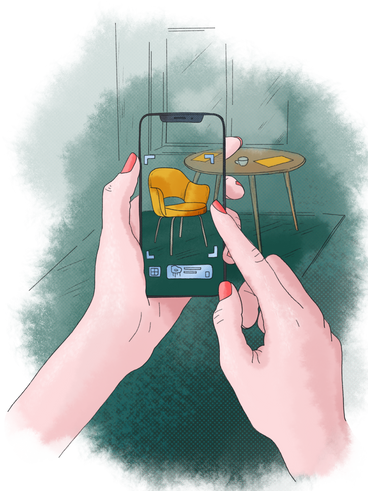 AR furniture placement on phone PNG, SVG