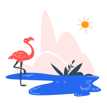 Oasis with pond and a flamingo PNG, SVG