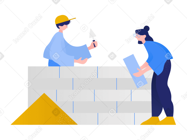 Мужчина и женщина вместе строят стену в PNG, SVG
