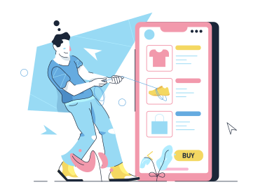 Man shopping for shoes online with phone PNG, SVG