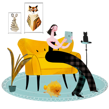 Frau im wohnzimmer auf dem sofa sitzend PNG, SVG