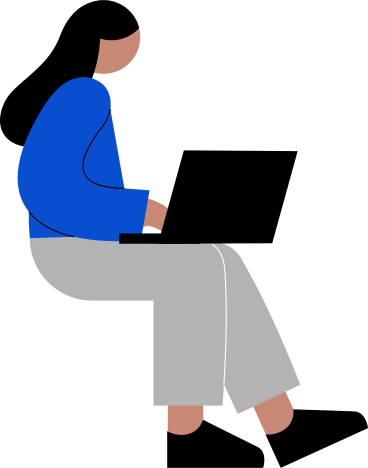 young woman sitting and working on a laptop PNG, SVG