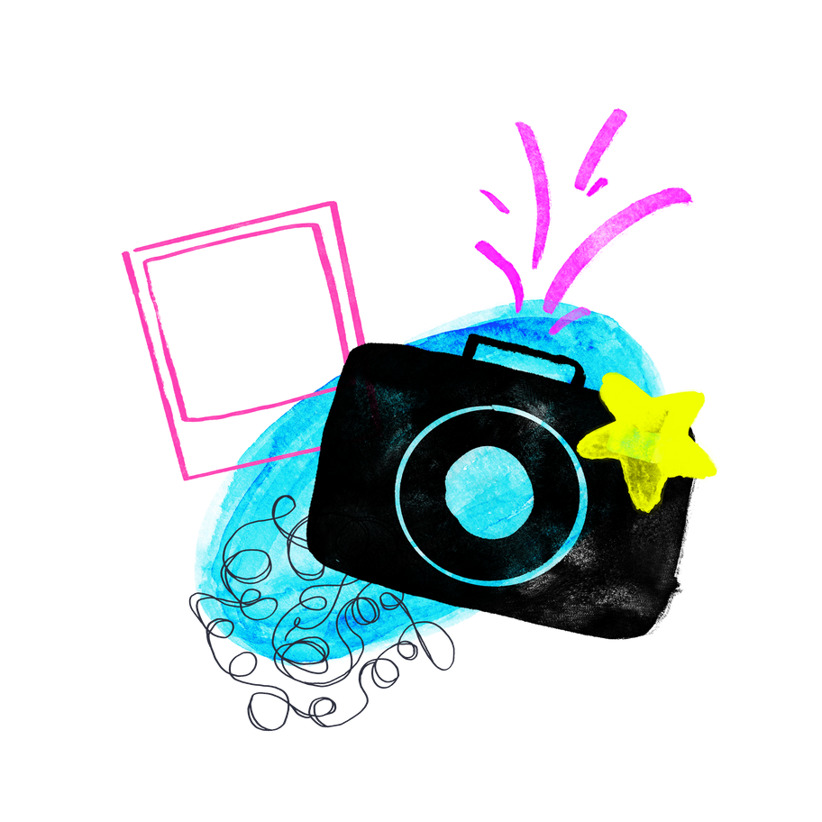ポラロイドとグラフィック要素を備えたフォトカメラ のpngとsvgでのイラスト