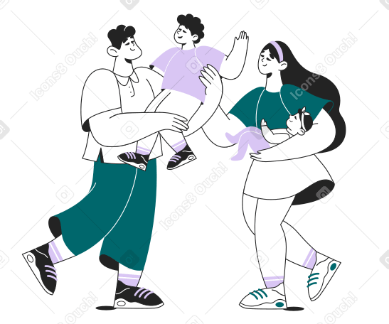 Family with two children Illustration in PNG, SVG