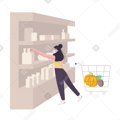 Woman shopping at the supermarket Illustration in PNG, SVG