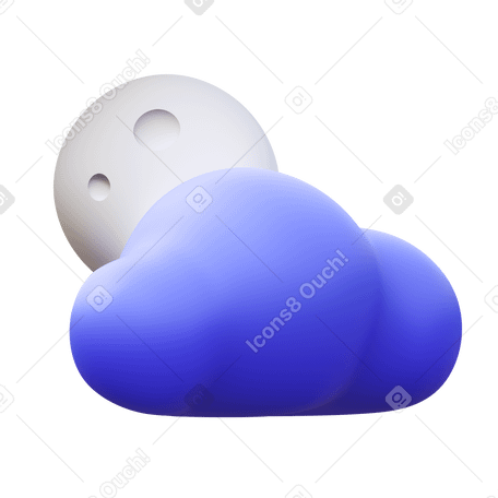 3D moon and cloud Illustration in PNG, SVG