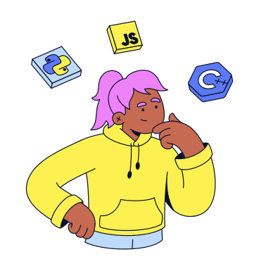 Young woman choosing a programming language PNG, SVG