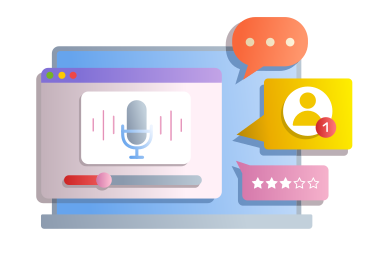 Record a podcast on a laptop PNG, SVG