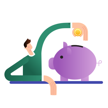 Man puts a coin in the piggy bank PNG, SVG