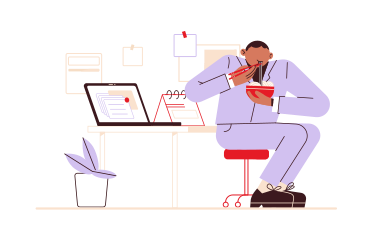 Der mann isst an seinem arbeitsplatz im büro zu mittag PNG, SVG