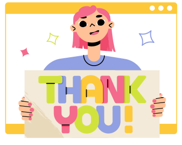 Lettering Thank You! with girl in browser text PNG, SVG