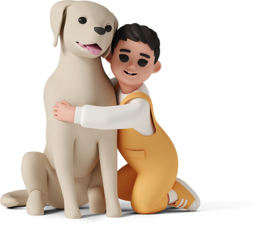 Улыбающийся ребенок обнимает собаку в PNG, SVG