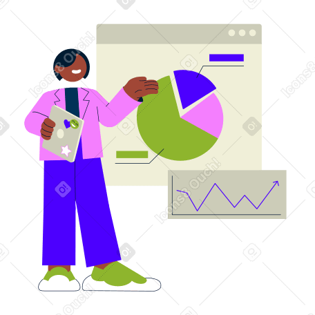 Woman presenting information on graphs PNG, SVG