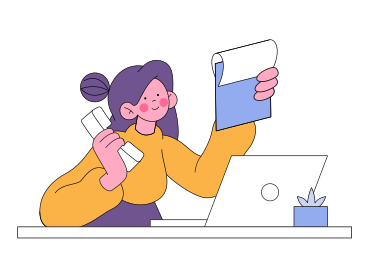 Woman working on computer and having phone conversation animated illustration in GIF, Lottie (JSON), AE
