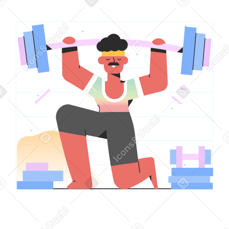 Man doing lunges with a barbell animated illustration in GIF, Lottie (JSON), AE