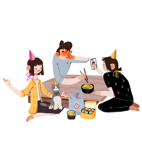 house party with food delivery Illustration in PNG, SVG